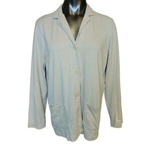 LANDS END Womens Beige Button-up Sweater Size M 10-12 Pockets V-Neck Collared
